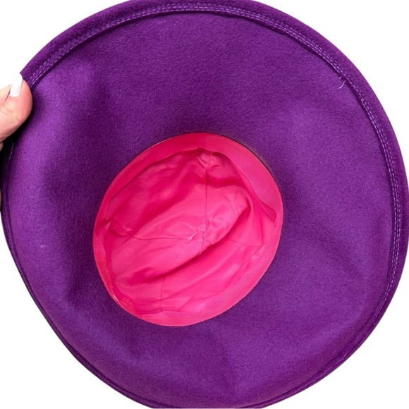 Vintage Gypsy Wizard Purple Wide Brim Hat Crushed Velvet Crown Ribbon Union Made - Picture 6 of 12